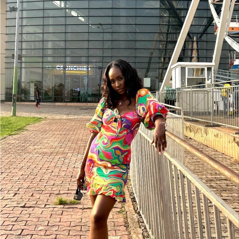 Orange/purple Detail mini dress